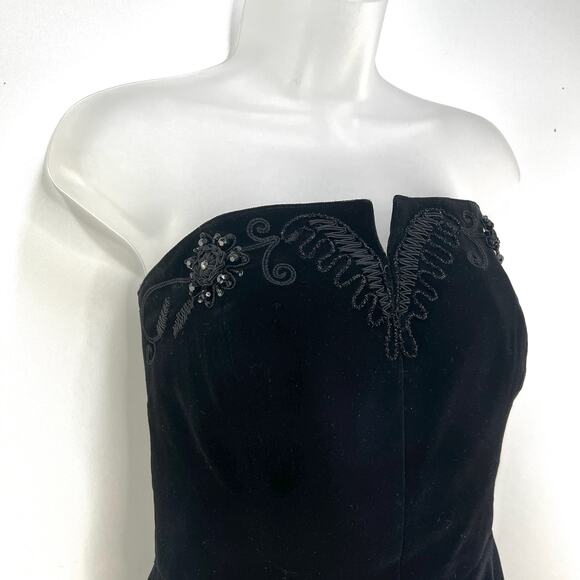 Escada Velvet Strapless Mini Dress Vintage 80s Black LBD - Picture 2 of 14